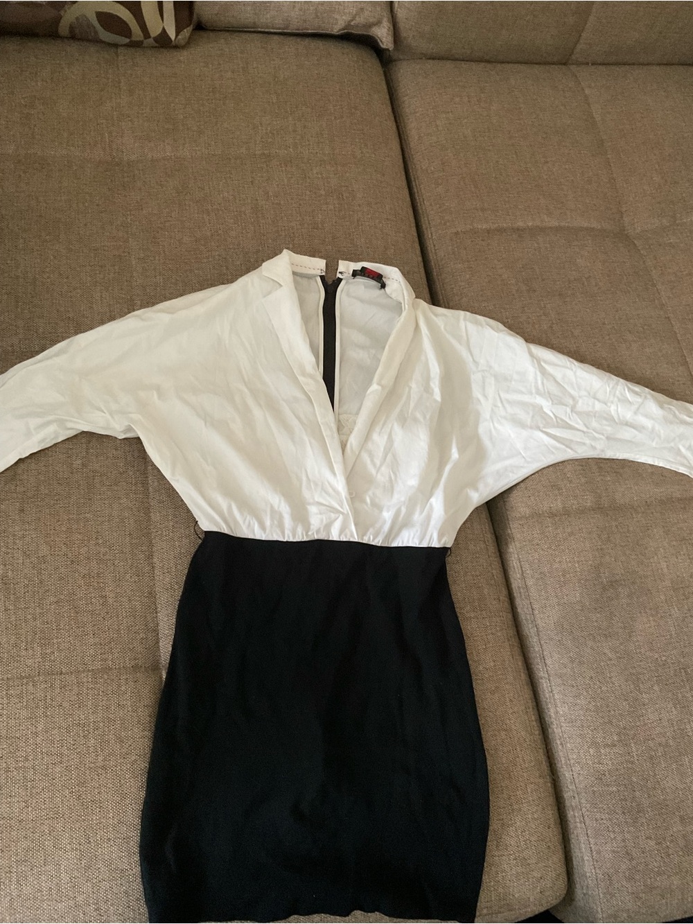Alice + Olivia Two-Tone Black and White Long-Sleeve Wrap Dress